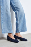 SAMIA Navy Blue Genuine Suede Leather Block Heel Flats – 4 cm