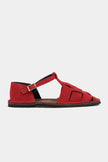 HUGEL Red Suede Leather Buckle Detail Flat Women’s Sandals