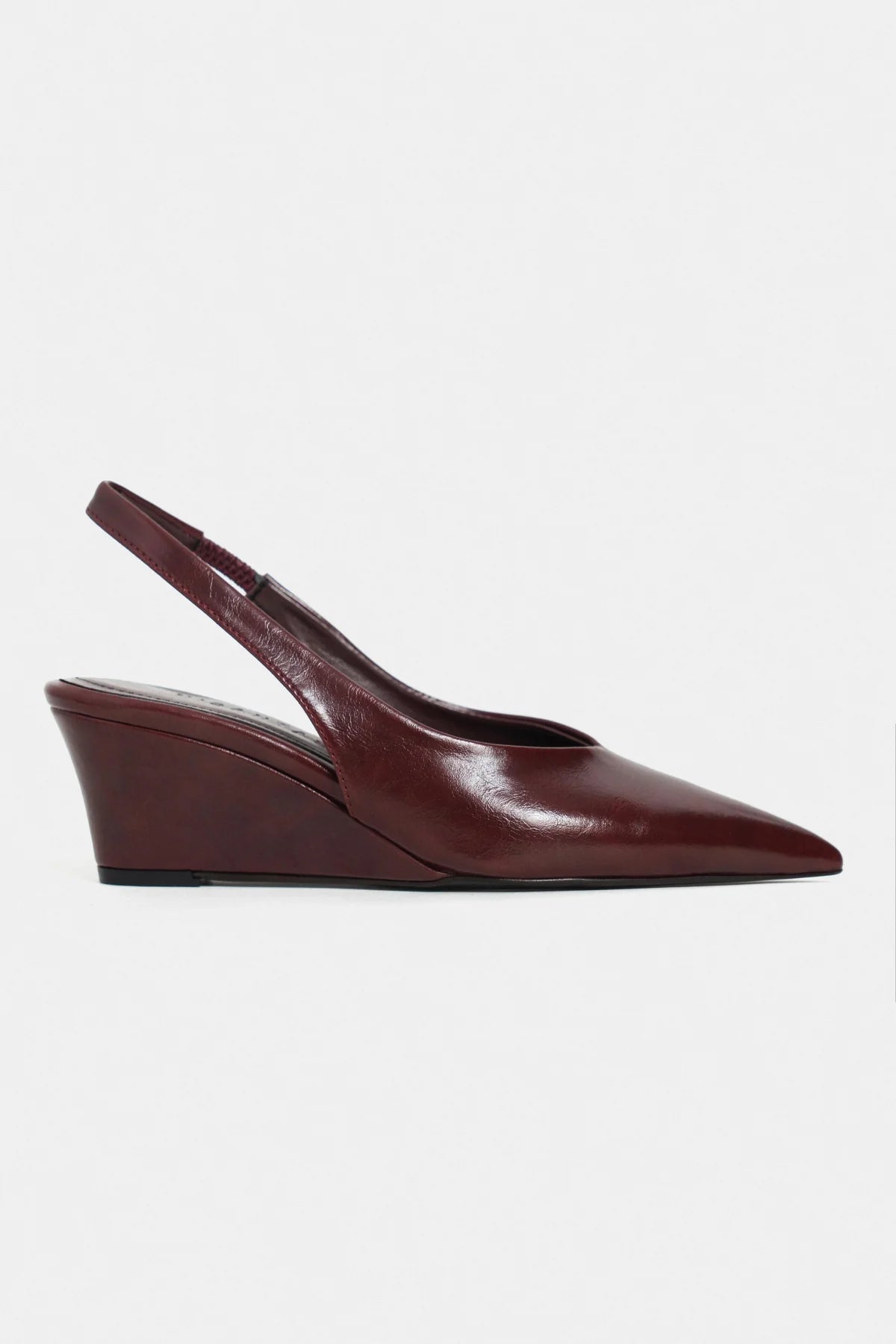 MELONI Burgundy Matte Back Strap Detail Pointed Toe Women’s Heel Shoes