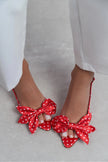 LOREA Red Satin Polka Dot Bow Detail Women’s High-Heel Shoes
