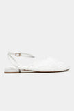 Tracy White Lace Detail Back-Strap Buckle Flat Sandals