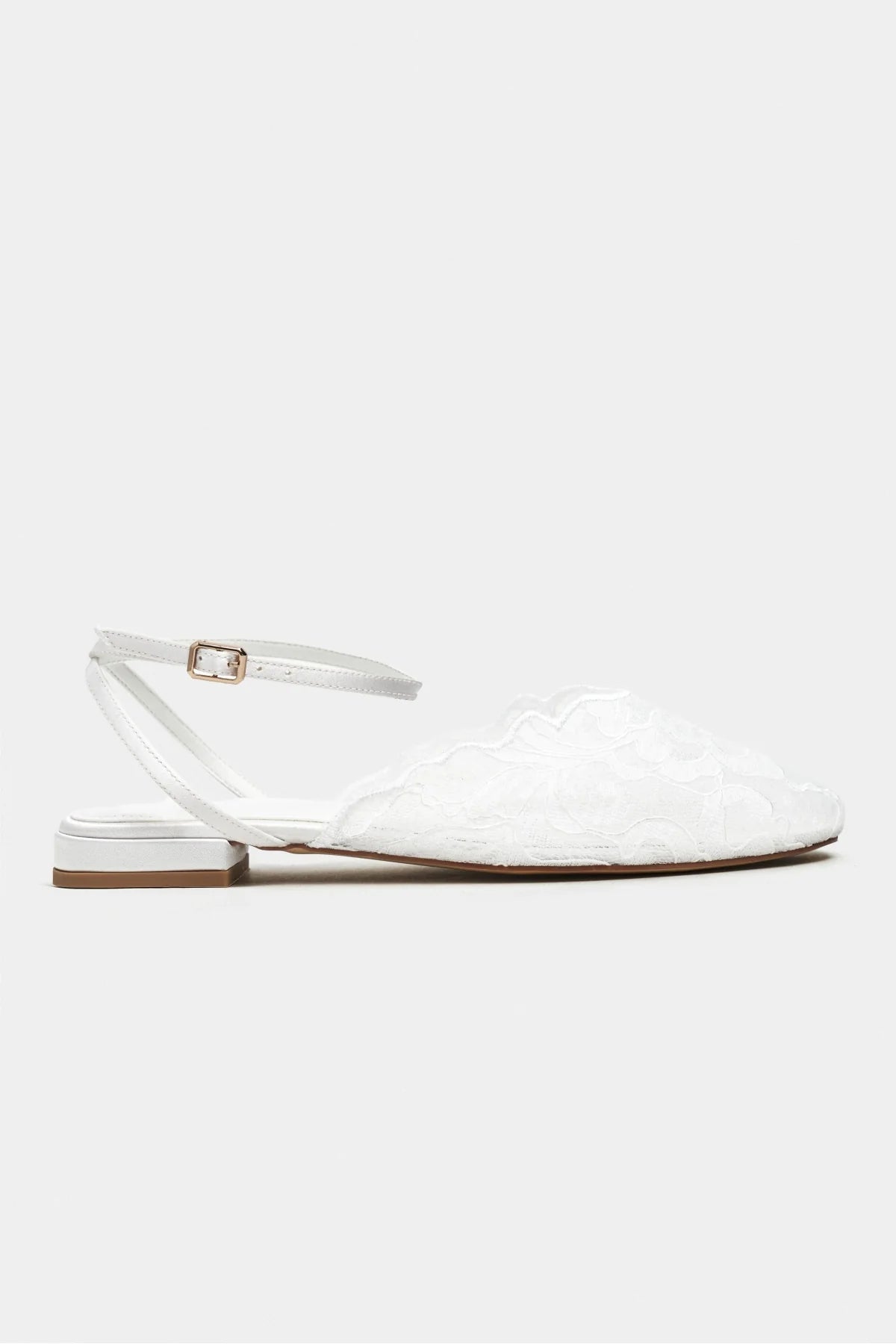 Tracy White Lace Detail Back-Strap Buckle Flat Sandals