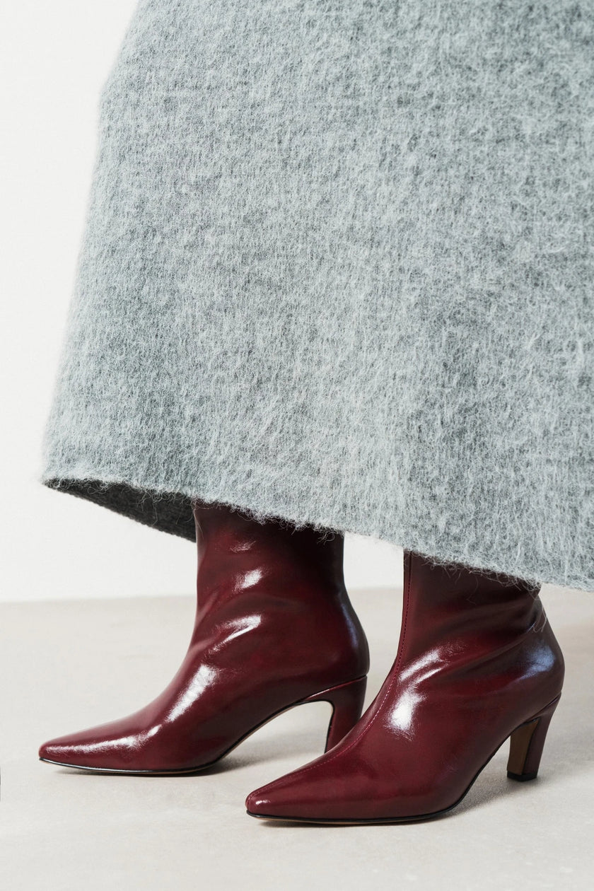 SHOWER BURGUNDY RUSTIC PATTERNED WOMEN'S HIGH-HEEL BOOTS