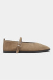 Nora Rome Beige Suede Genuine Leather Buckle Detail Flat Women's Ballet Flats