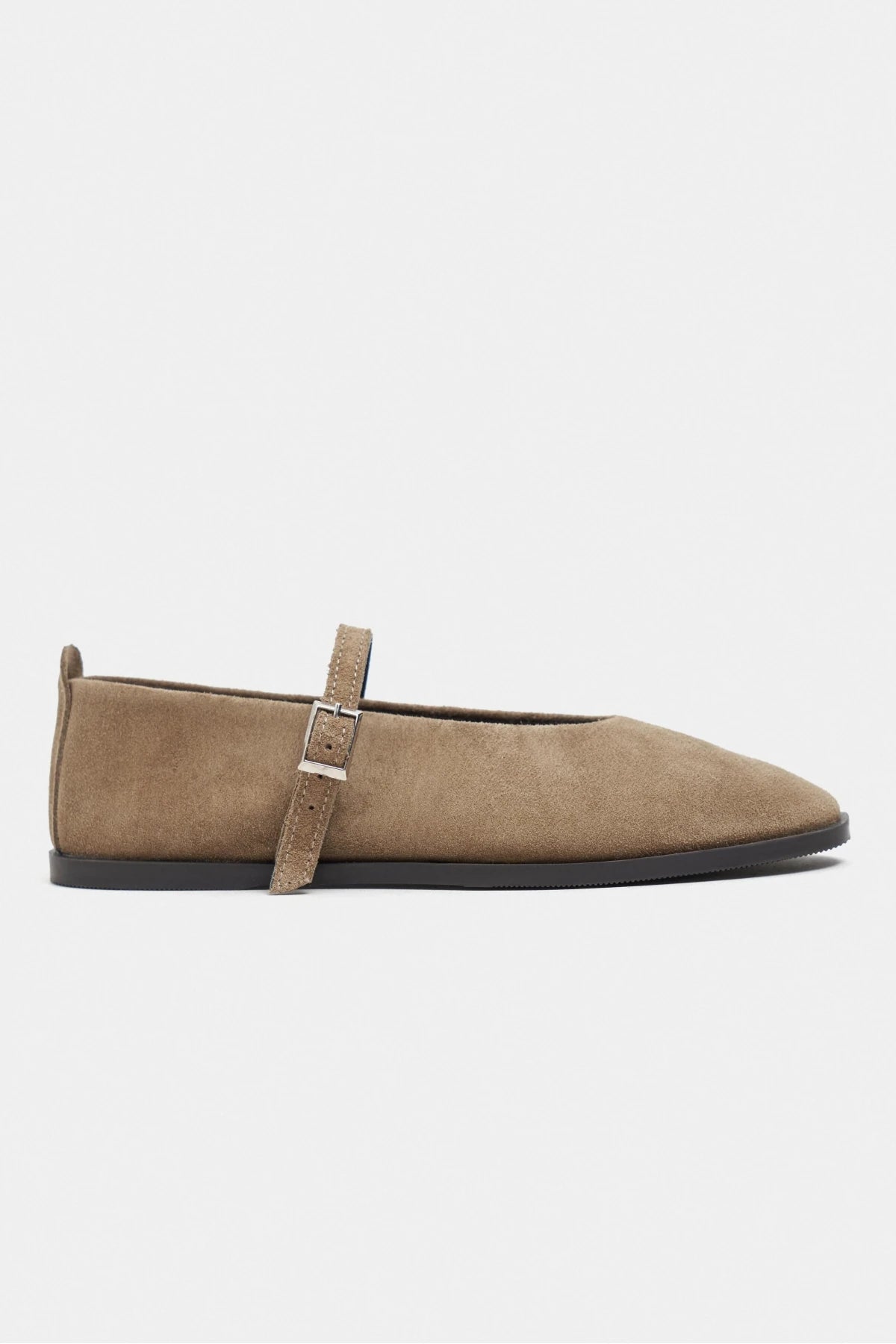 Nora Rome Beige Suede Genuine Leather Buckle Detail Flat Women's Ballet Flats