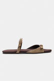 CALINA Rome Beige Suede Double Buckle Women's Flat Slippers