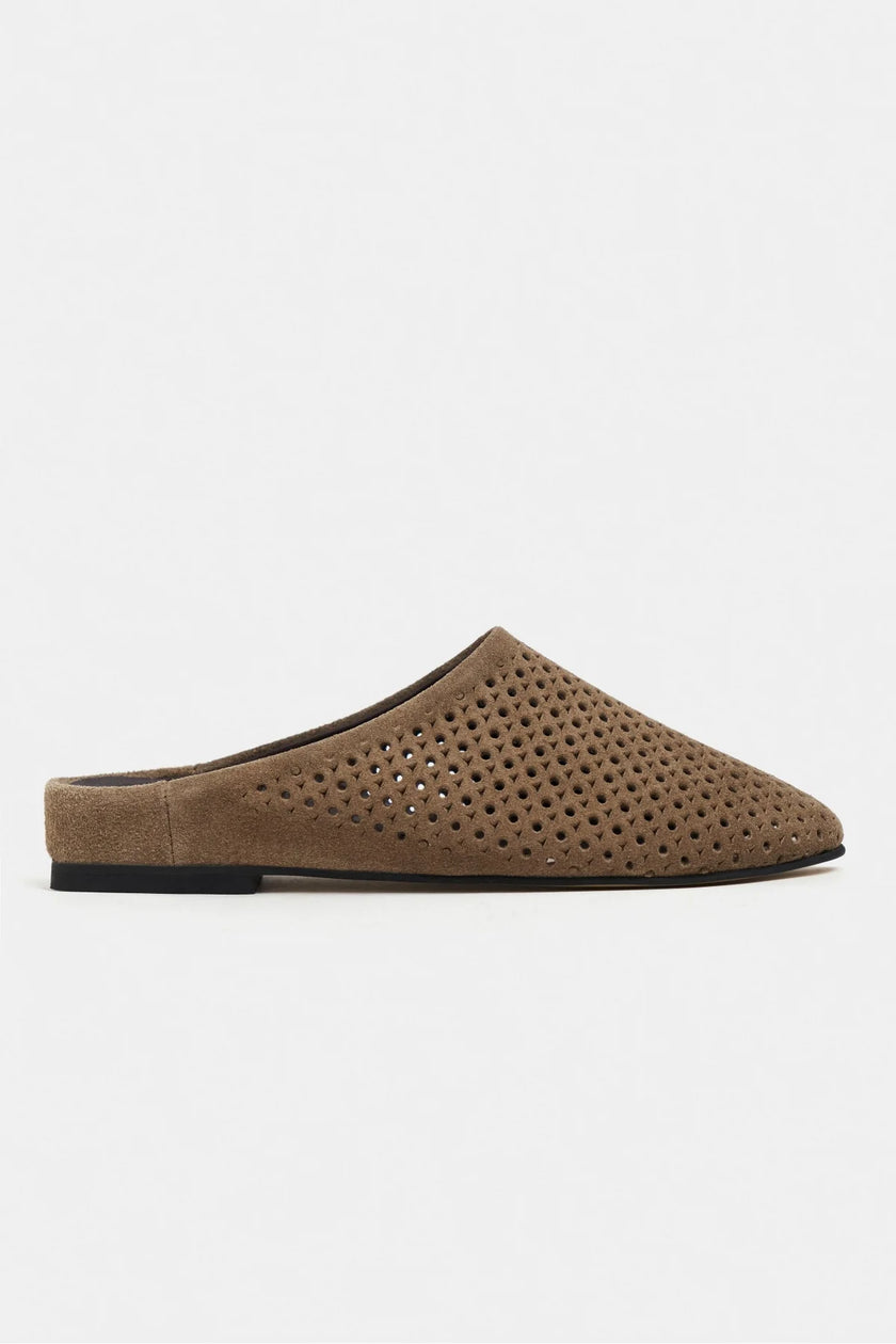 PALYA ROME BEIGE SUEDE STUDDED GENUINE LEATHER WOMEN’S FLAT SLIPPERS