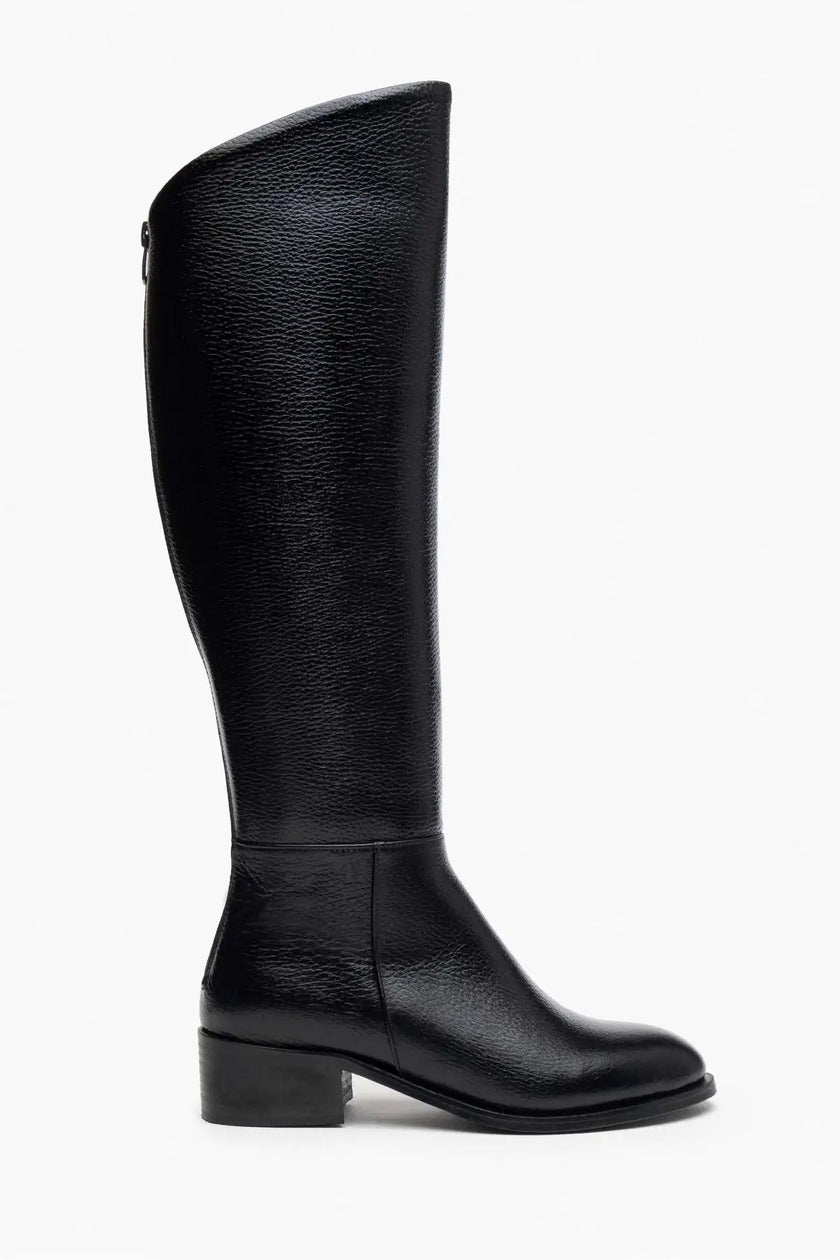 RUBY BLACK GENUINE LEATHER SLOT-TOE WOMEN'S HIGH-HEEL BOOTS