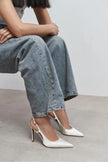 LADONIA Pearl Satin Buckle Detail Open Back Women’s Heels