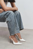 LADONIA Pearl Satin Buckle Detail Open Back Women’s Heels