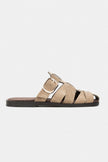 HONEY ROME BEIGE GENUINE SUEDE BUCKLE DETAIL WOMEN’S FLAT SLIPPERS