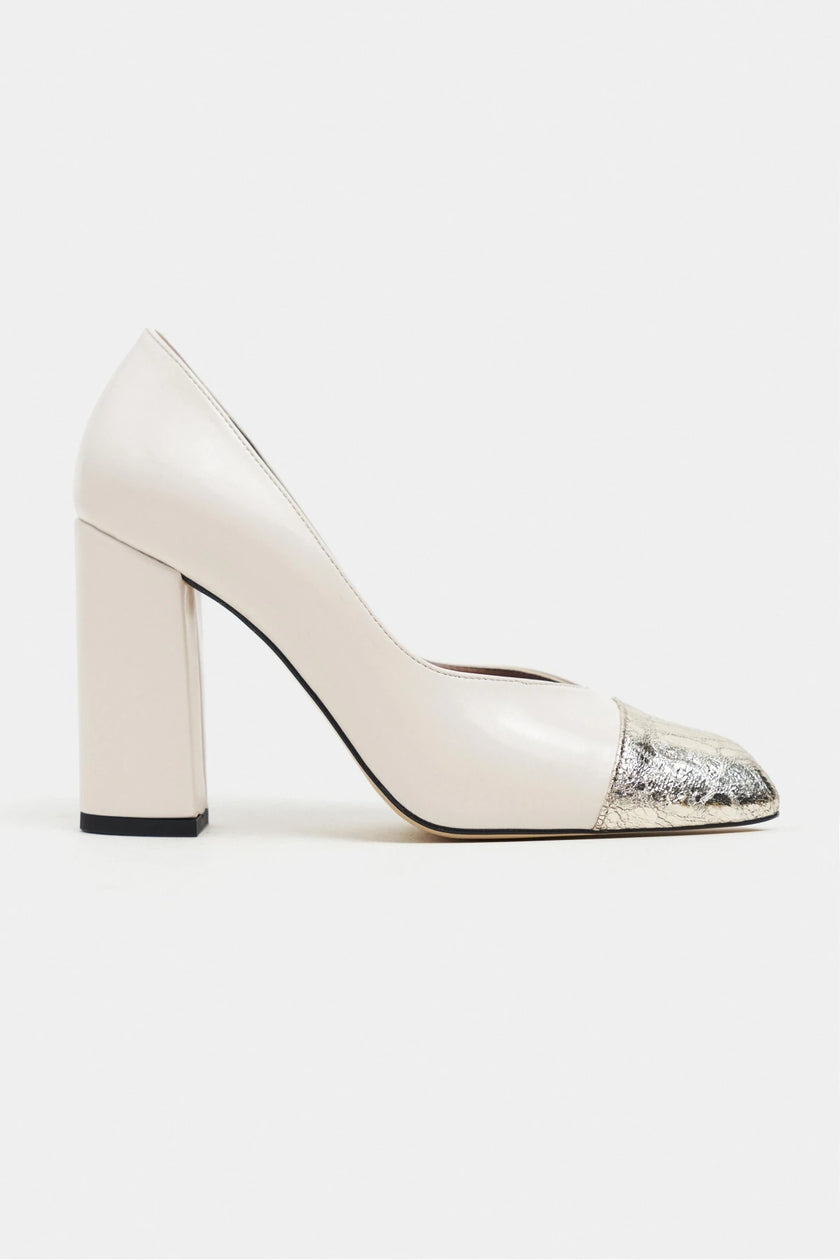 EMILY PEARL & GOLD CAP-TOE BLOCK HEEL WOMEN’S SHOES