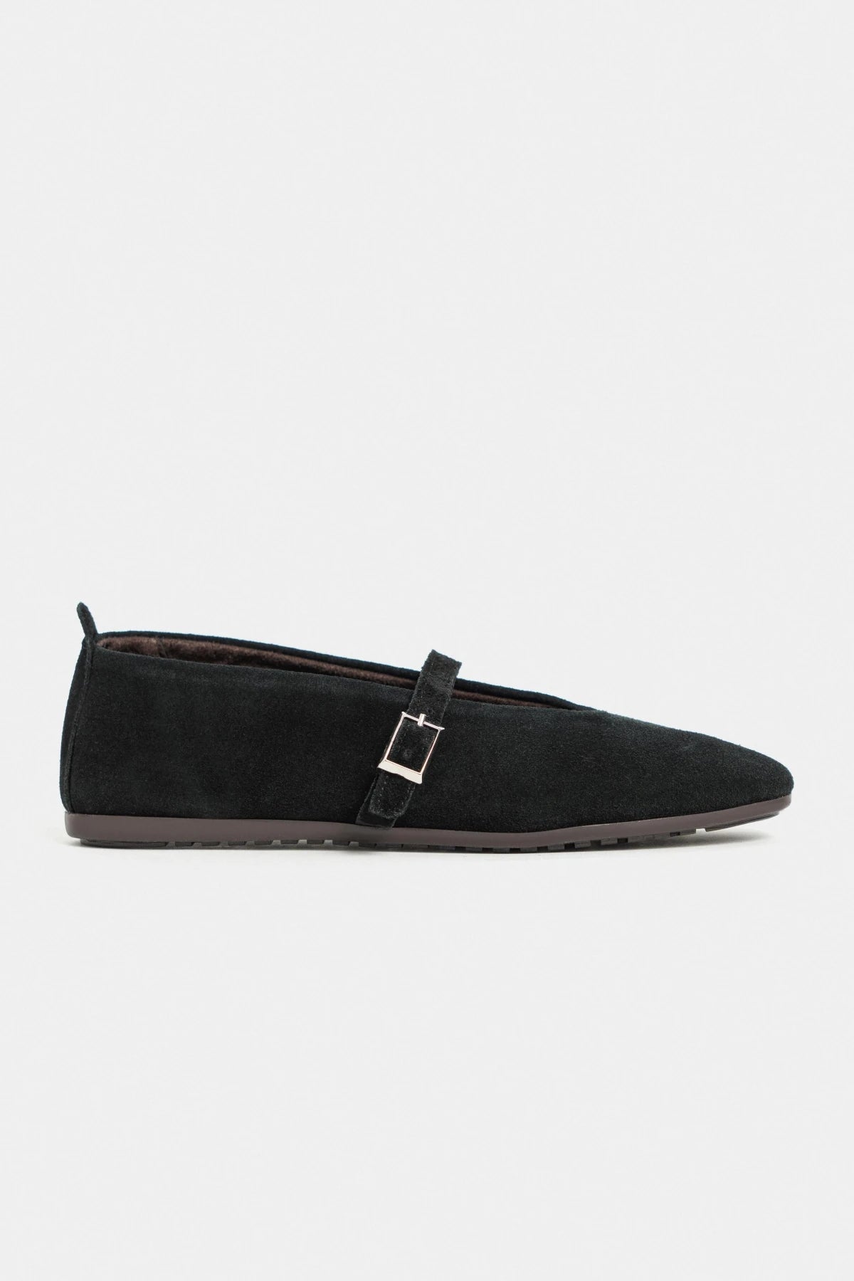 MERA Black Suede Genuine Leather Buckle Detail Women’s Ballet Flats