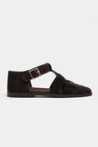MARCEL Coffee Suede Genuine Leather Buckle Detail Women’s Flat Sandals