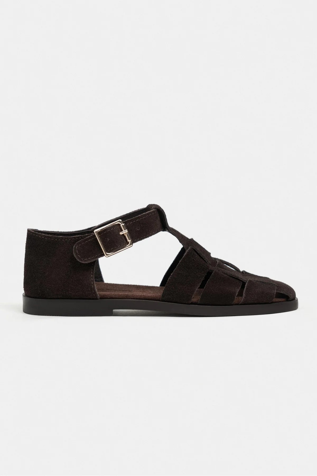 MARCEL Coffee Suede Genuine Leather Buckle Detail Women’s Flat Sandals