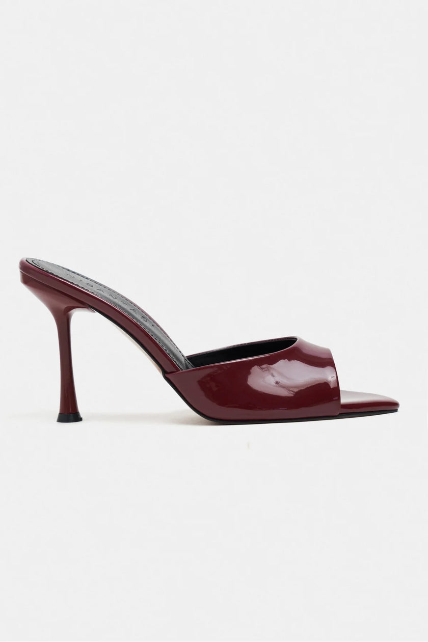 RENATA Burgundy Patent Leather Pointed-Toe Mule Heels