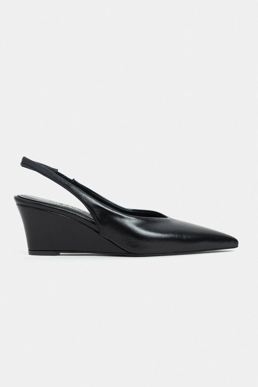 MELONI Black Matte Back Strap Detail Pointed Toe Women’s Heel Shoes