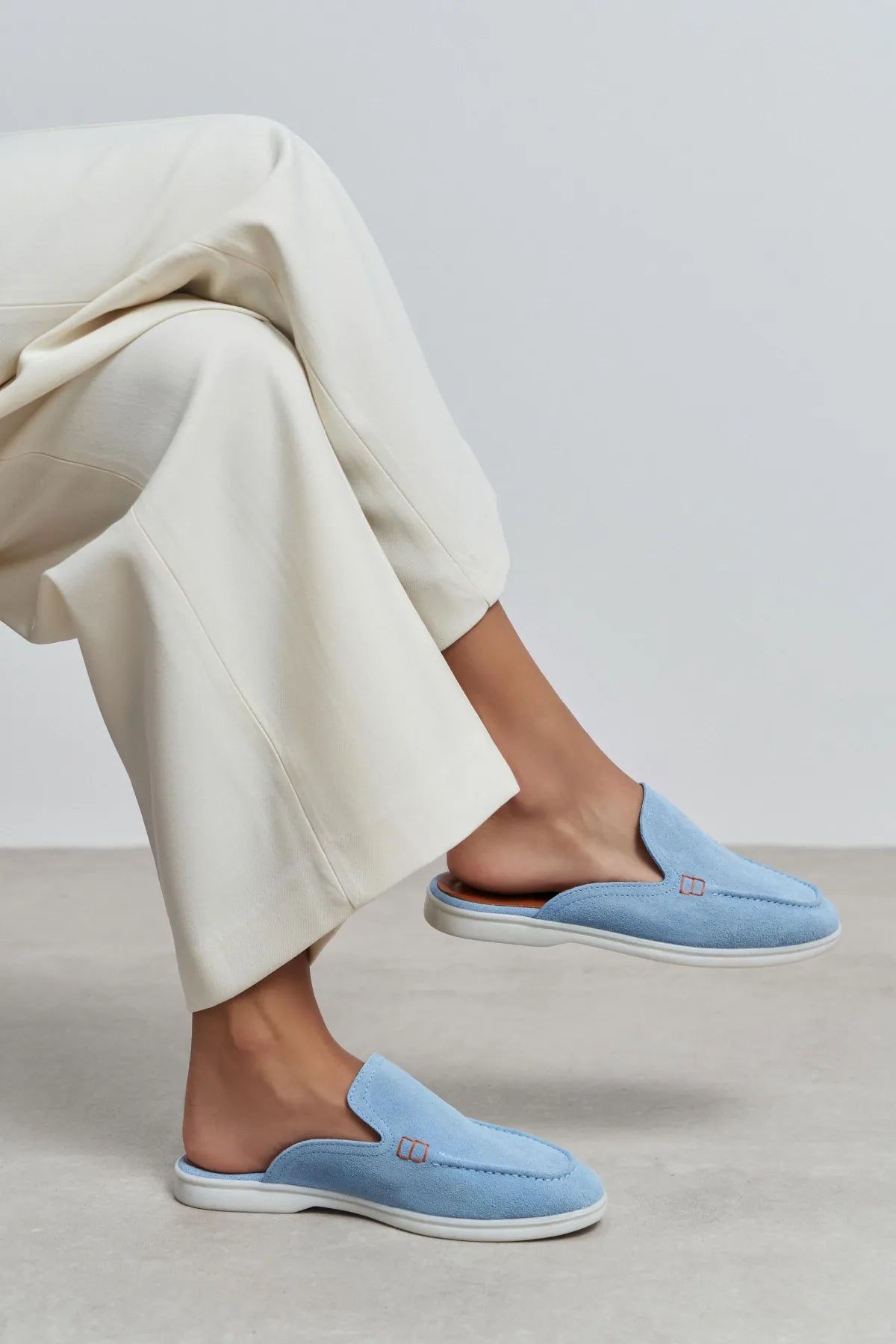 LETTY BABY BLUE GENUINE LEATHER LOAFER SLIPPERS