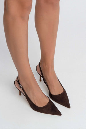 MENDY BROWN SUEDE BELT DETAIL POINTED TOE WOMEN'S HIGH-HEEL SHOES