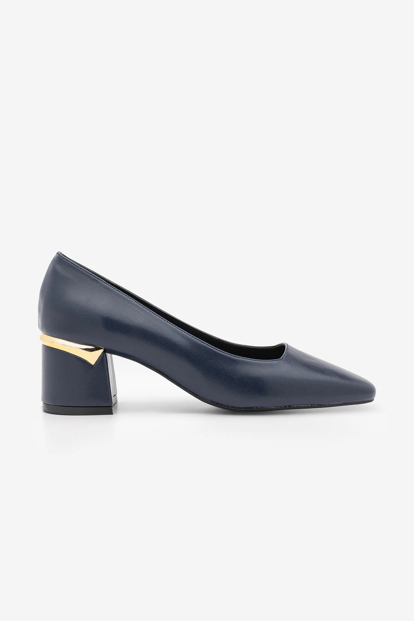 ZEYLOR Navy Blue Women's Square-Toe Chunky-Heel Shoes – 5 cm