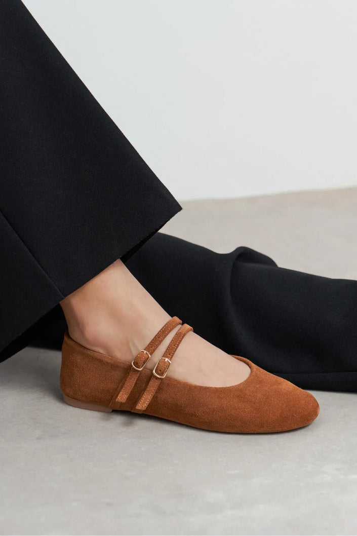 JAMES Tan Suede Leather Flat Women’s Ballet Flats