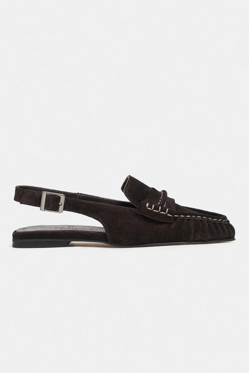 VELVET Bitter Coffee Suede Buckle Detail Women’s Flat Loafer Sandals