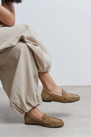 MISTY Rome Beige Suede Genuine Leather Women’s Loafer Shoes