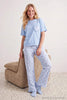 Blue 100% Cotton Cherry & Plaid Ruffle Knit Pajama Set