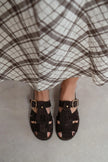 HONEY Bitter Brown Genuine Suede Buckle Detail Flat Women’s Slippers