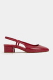 HARMONY Red Rustic Pattern Square Toe Buckle Detail Women’s Low Heel Ballet Flats