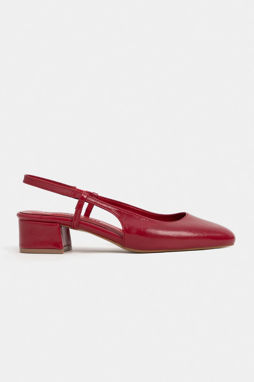 HARMONY Red Rustic Pattern Square Toe Buckle Detail Women’s Low Heel Ballet Flats