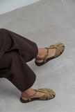 WOOD Rome Beige Suede Leather Embroidered Flat Sole Women’s Sandals