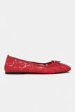 MAGNI RED LACE EMBROIDERED BOW DETAIL WOMEN’S BALLET FLATS