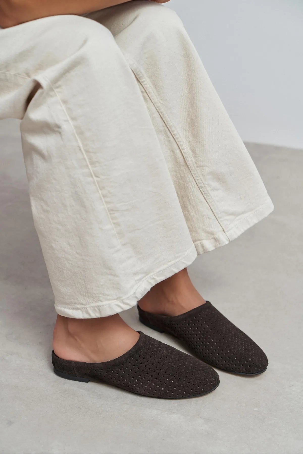 PALYA BITTER BROWN SUEDE STUDDED GENUINE LEATHER WOMEN’S FLAT SLIPPERS