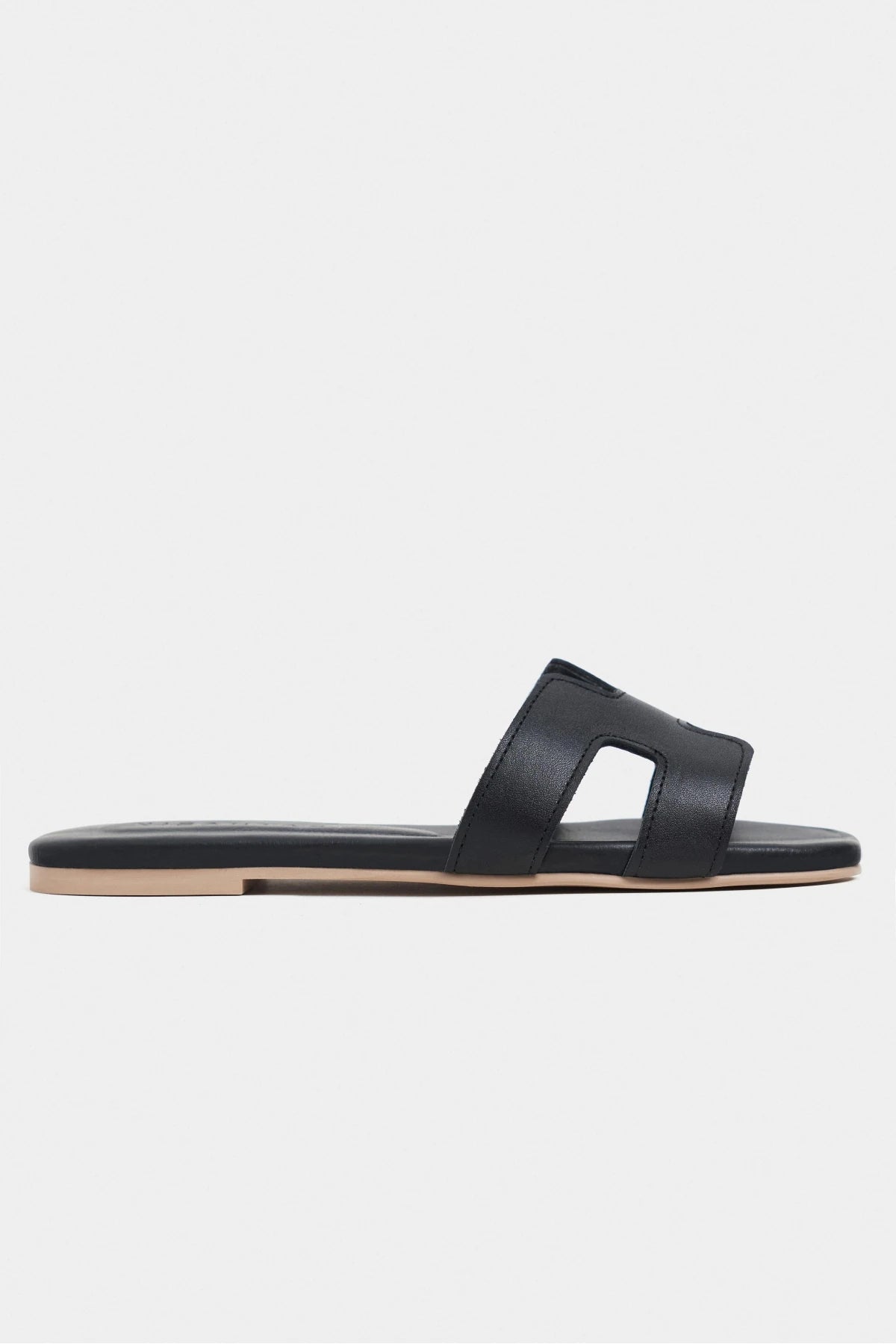 Mavora Black Matte Leather H-Band Women's Slippers