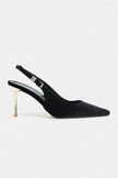 VIORA Black Velvet Buckle Detail Women’s Gold Heel Shoes