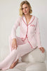Pink 100% Cotton Piping Detail Cherry Embroidered Pointelle/Ribbed Knit Pajama Set