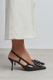 NEREID BROWN PATENT ACCESSORY DETAIL POINTED-TOE SLINGBACK HEEL