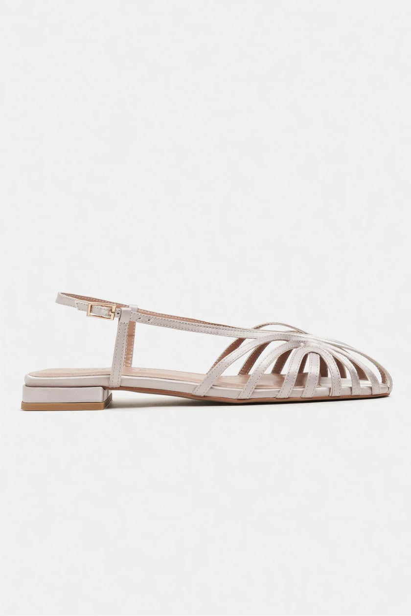 LENY Dark Beige Satin Piped Low-Heel Women's Sandals