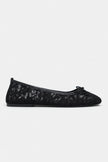 MAGNI Black Lace Embroidered Bow Detail Women’s Ballet Flats