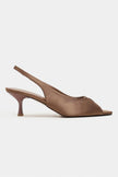SALVA Brown Satin Pointed Toe Open Front Women’s Heels