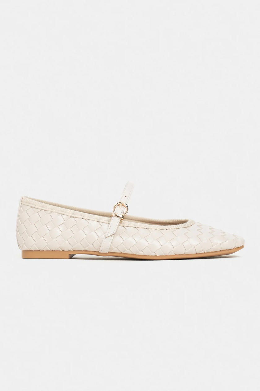 JEREMI Beige Matte Pattern Buckle Detail Women’s Ballet Flats