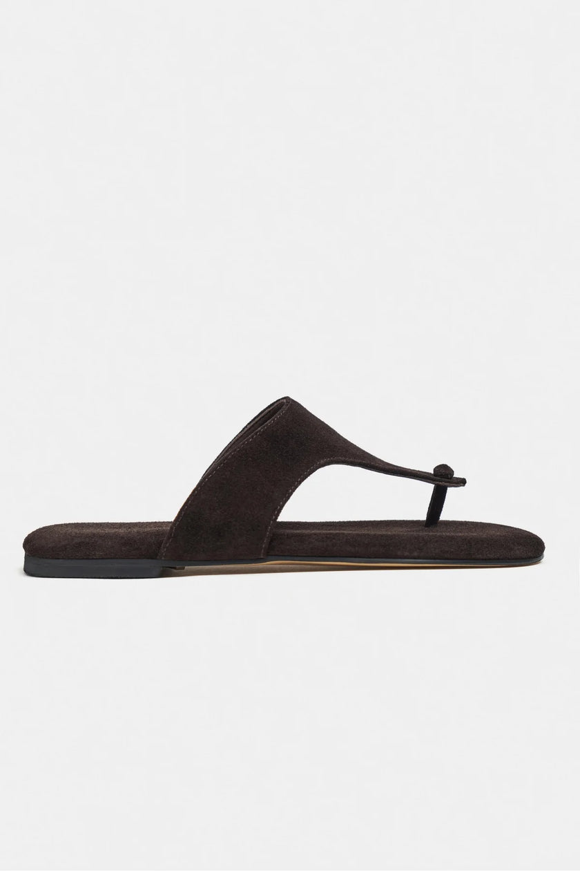 ALMIRA BROWN SUEDE LEATHER WOMEN’S FLAT TOE-POST SLIPPERS