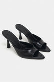FENRIR BLACK RUSTIC PATTERN SQUARE-TOE HIGH HEEL WOMEN’S SLIPPERS