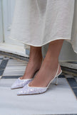 Sara Pearl Net Bead Detailed Pointed Toe Women's High Heel Shoes