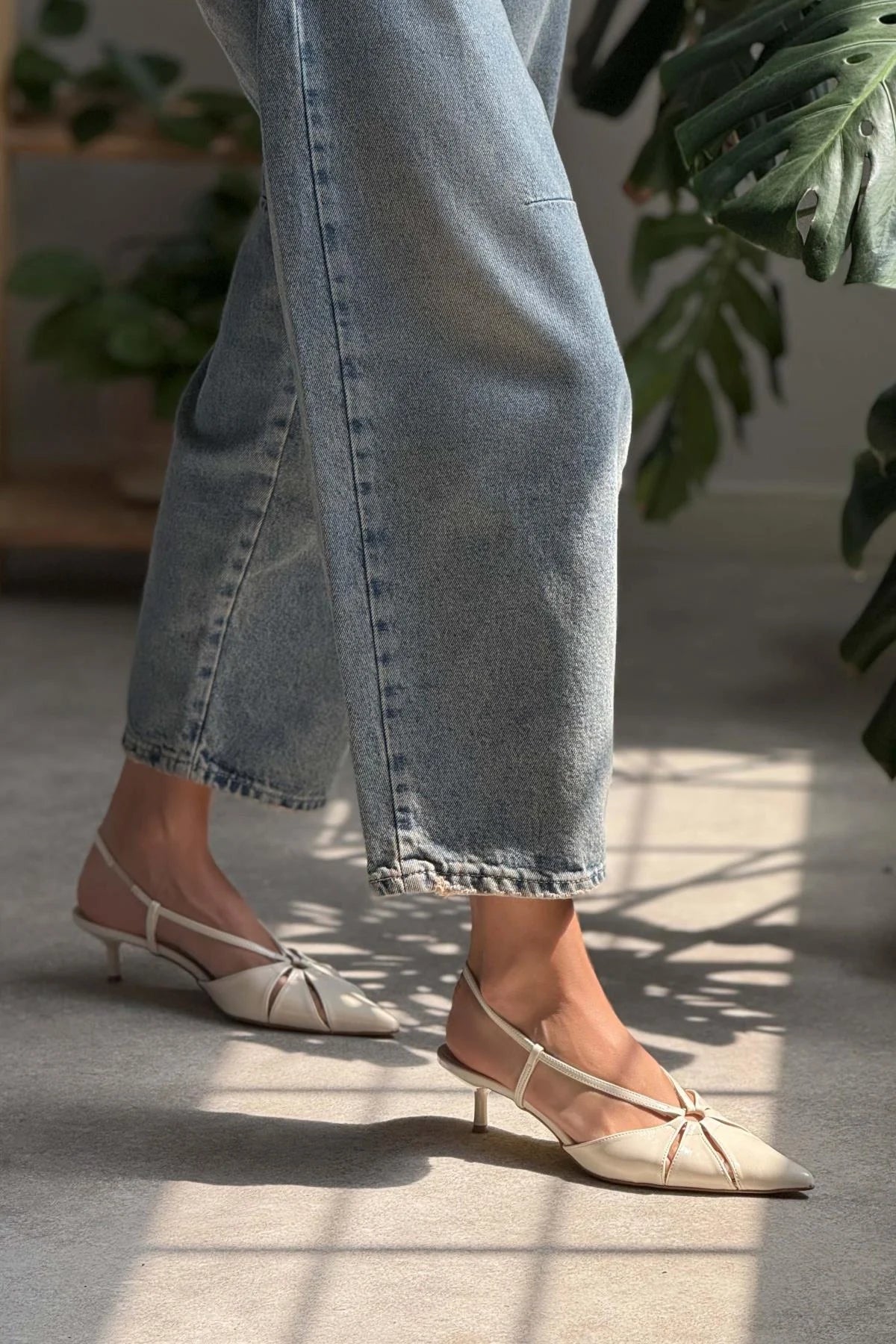 Sebastian Beige Patterned Matte Ankle Elastic Detail Women's High Heel Shoes