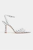 JULIAN White Polka Dot Satin Bow Detail Women’s Heels