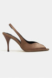ROXY Coffee Satin Ankle Strap Open Toe Women’s Heels