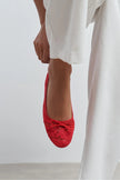 MAGNI RED LACE EMBROIDERED BOW DETAIL WOMEN’S BALLET FLATS