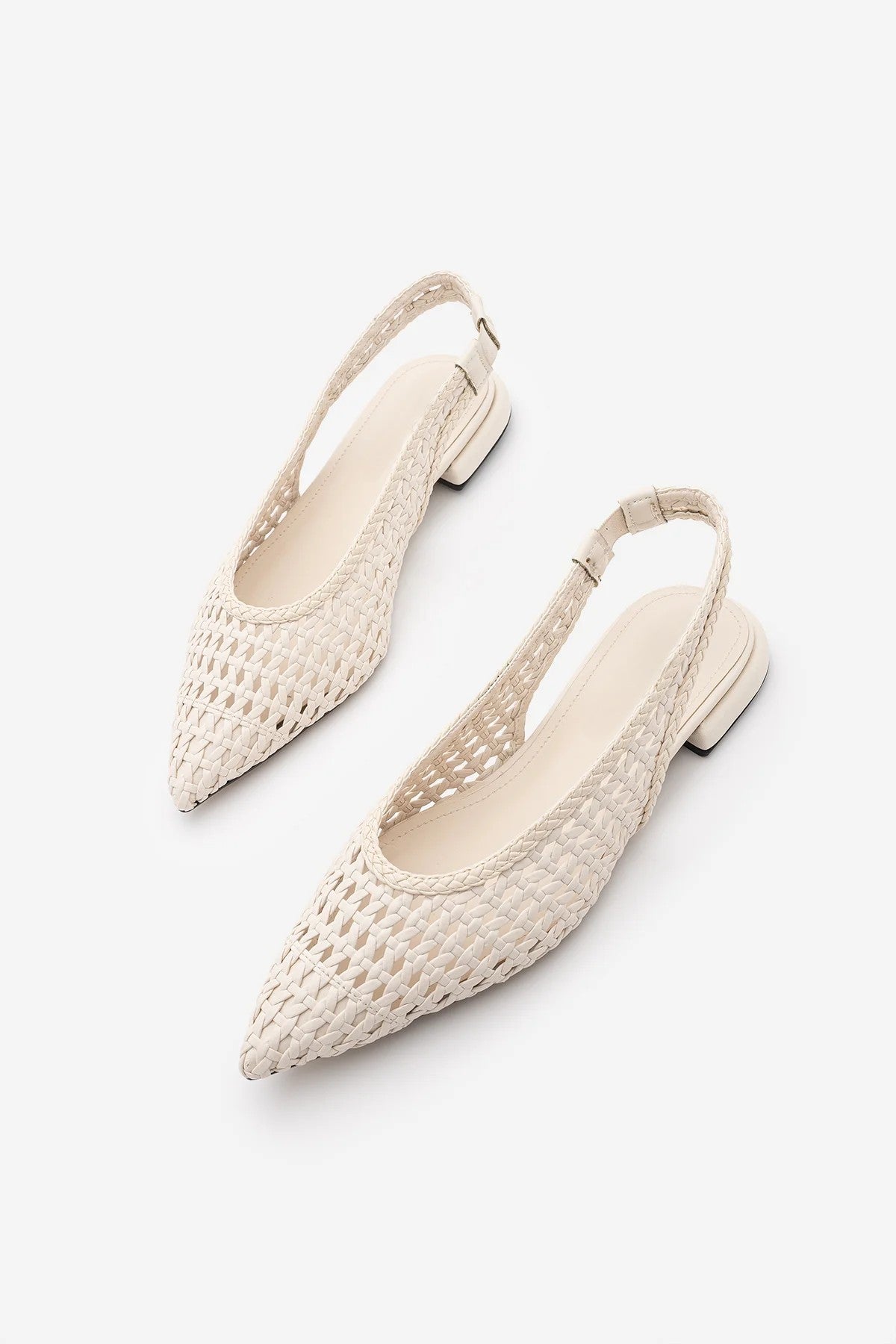 KUNVES Off-white Handwoven Pointed Toe Women’s Ballet Flats